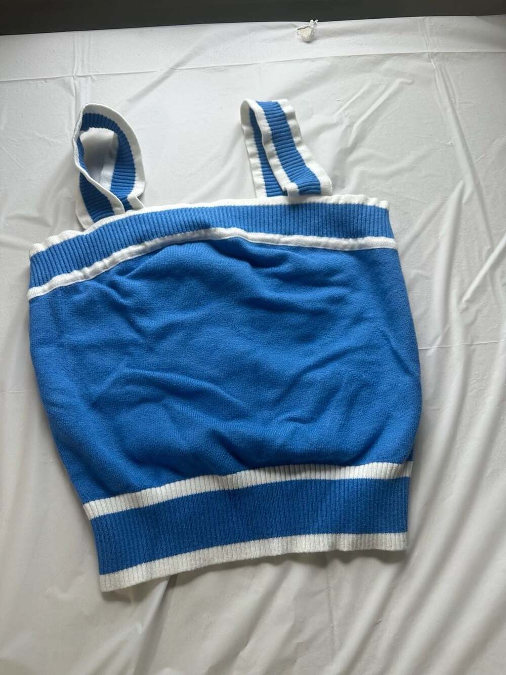 Dokotoo Blue and White Striped Knit Tank Top
